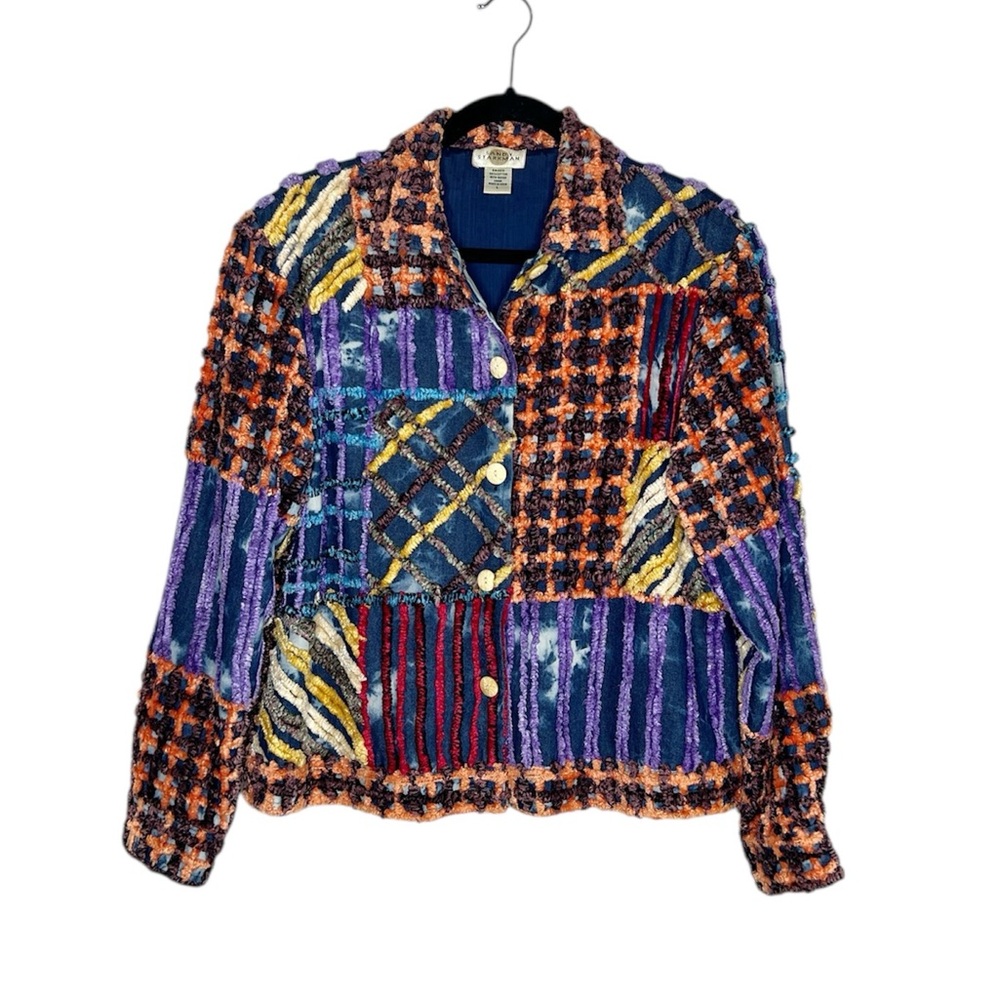 Sandy Starkman Whimsical 100% Cotton multi color Patchwork Jacket size Large
